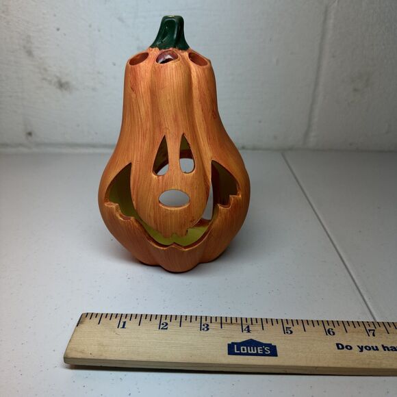 3 Vintage Ceramic Pumpkin Jack-O-Lantern Candle Holder Halloween Anamorphic - Picture 2 of 8